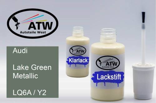 Audi, Lake Green Metallic, LQ6A / Y2: 20ml Lackstift + 20ml Klarlack - Set, von ATW Autoteile West.